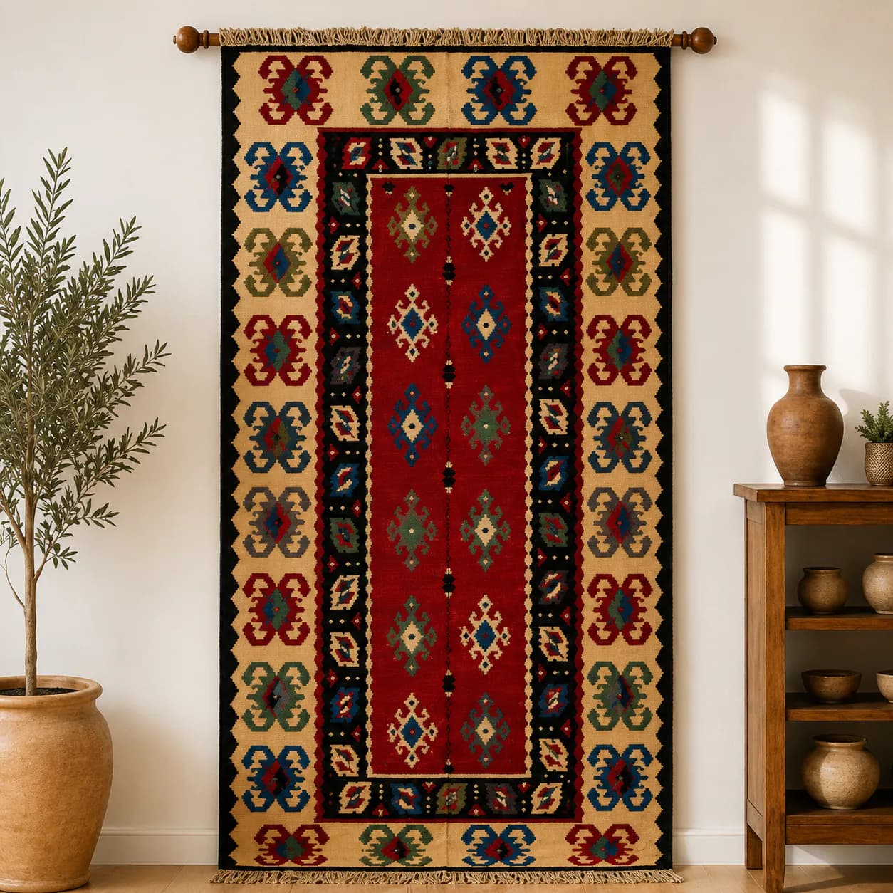 Geomatric Tribal Kilim Red Lvory