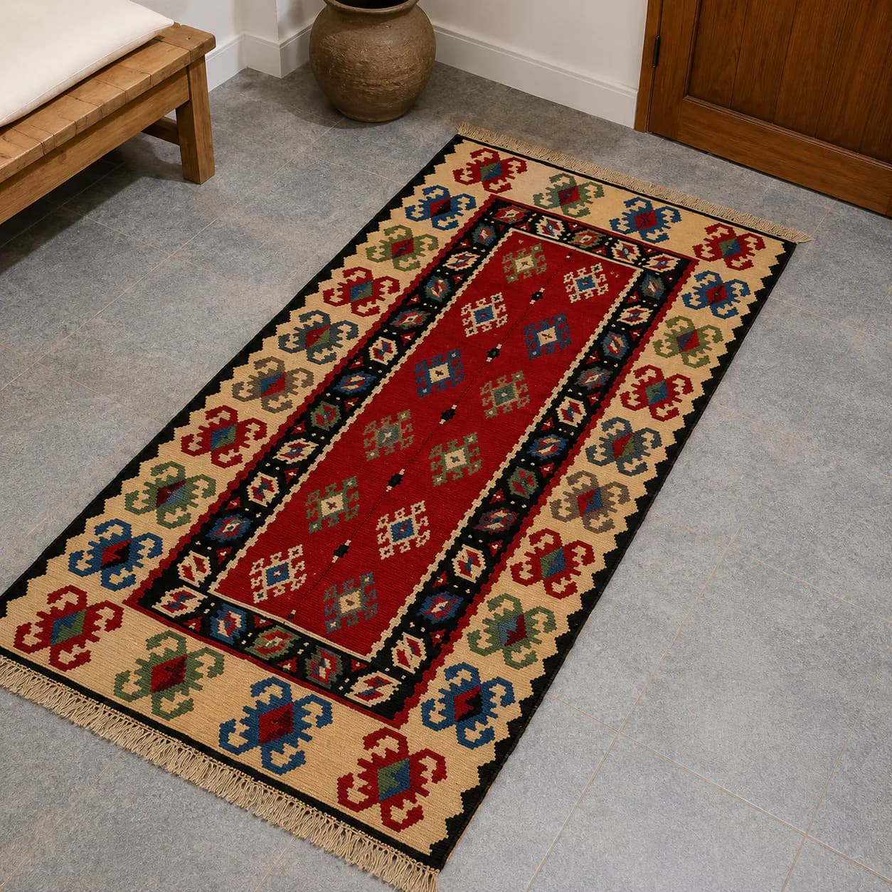 Geomatric Tribal Kilim Red Lvory